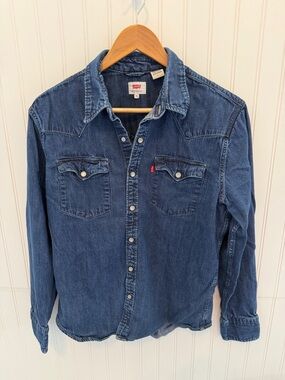 Levi's Men's Dark Blue Denim Western Button-Down Shirt
